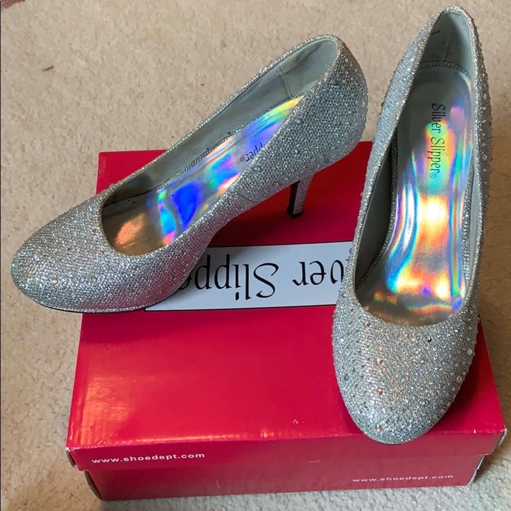 Silver slipper heels